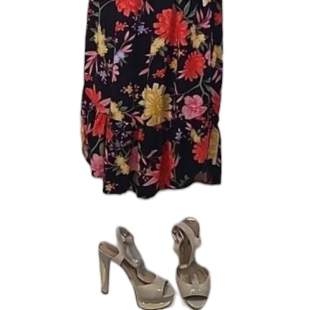 Old Navy Halter Sundress Spaghetti Strap Floral Print Tea Length Ruffle Dress
